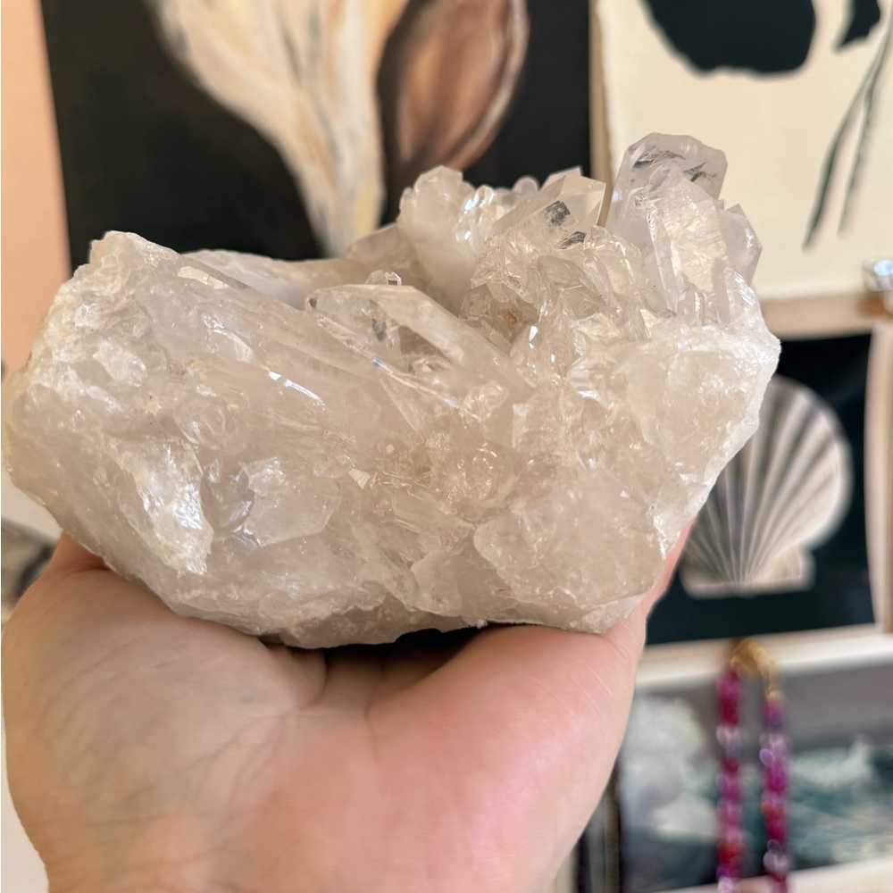 Clear Quartz Crystal Cluster tea light or air fern holder
